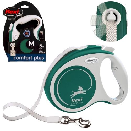 Flexi Comfort Plus M  zielona smycz automatyczna taśma 5 m dla psa do 25 kg