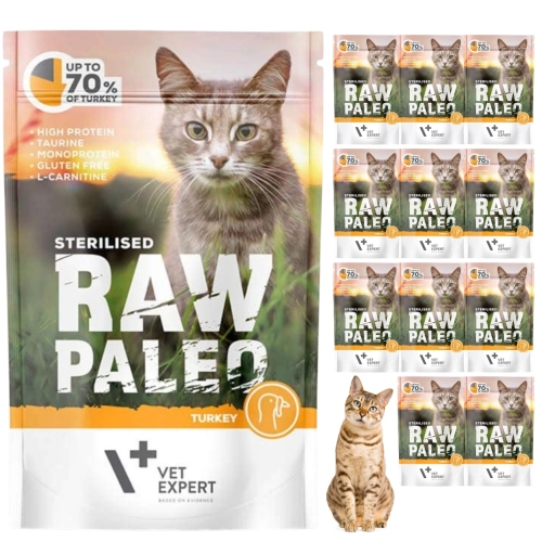 Vet Expert Raw Paleo Sterilised indyk mokra karma dla kota sterylizowanego 12x 100 g