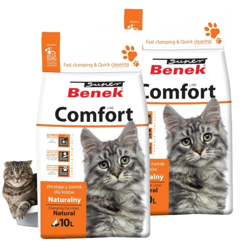 Super Benek Comfort Naturalny żwirek bentonitowy zbrylający dla kota 2x 10L