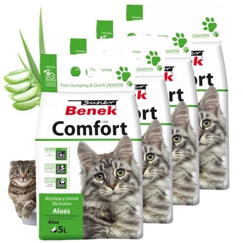 Super Benek Comfort Aloesowy żwirek bentonitowy zbrylający do kuwety 4x 5 L