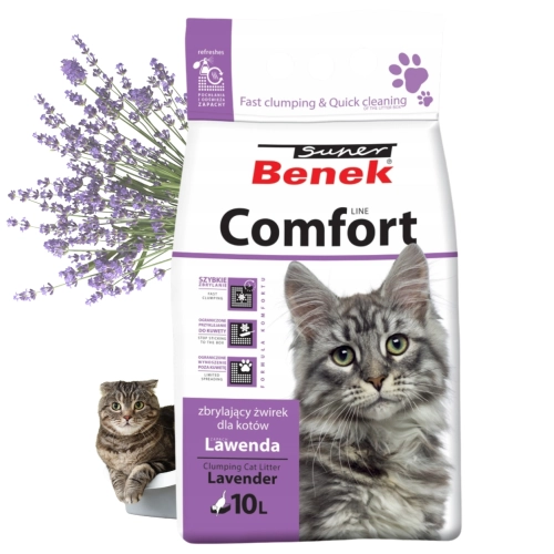 Super Benek Comfort Lawendowy żwirek bentonitowy zbrylający dla kota 10 L