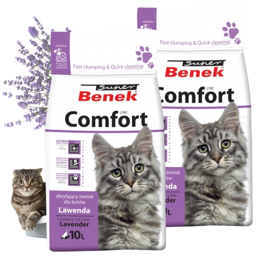 Super Benek Comfort Lawendowy żwirek bentonitowy zbrylający dla kota 2x 10L