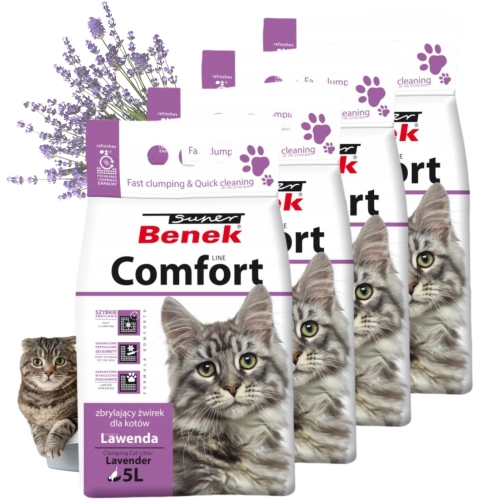 Super Benek Comfort Lawendowy żwirek bentonitowy zbrylający dla kota 4x 5 L