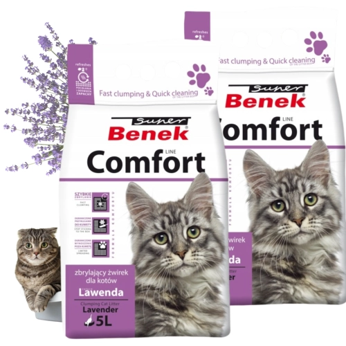 Super Benek Comfort Lawendowy żwirek bentonitowy zbrylający dla kota 2x 5 L
