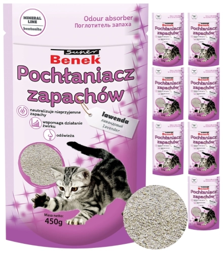 Super Benek Pochłaniacz Lawenda neutralizator zapachów do kuwety 8x 450g