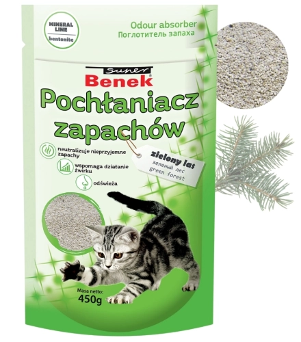 Super Benek Pochłaniacz Zielony Las neutralizator zapachów do kuwety 450g
