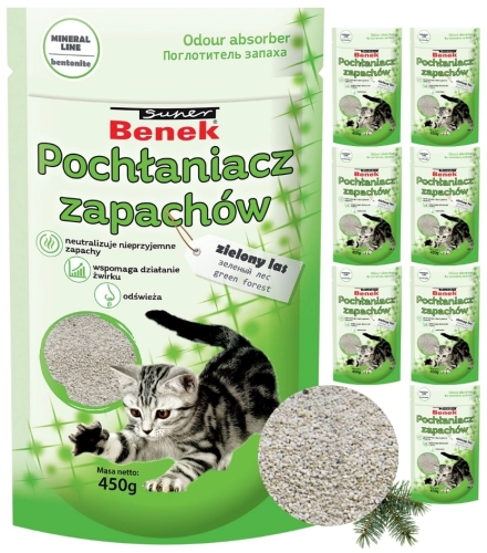 Super Benek Pochłaniacz Zielony Las neutralizator zapachów do kuwety 8x450g