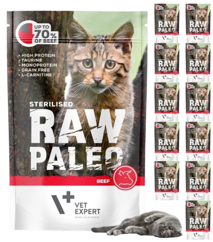 Raw Paleo wołowina monoproteinowa karma mokra dla kota sterylizowanego 12x 100g