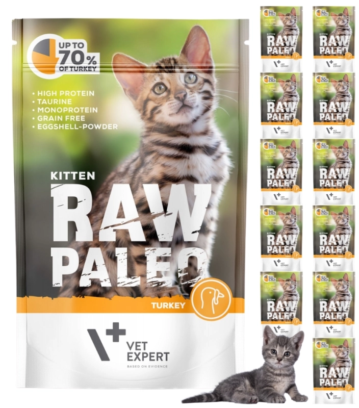 Vet Expert Raw Paleo Kitten indyk monoproteinowa mokra karma dla kociąt 12x 100g