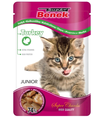 Super Benek Junior indyk mokra karma dla kociąt saszetka kąski w sosie 100g