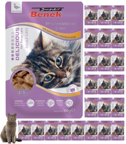 Super Benek Professional kaczka kąski w sosie mokra karma dla kota 24x 100g