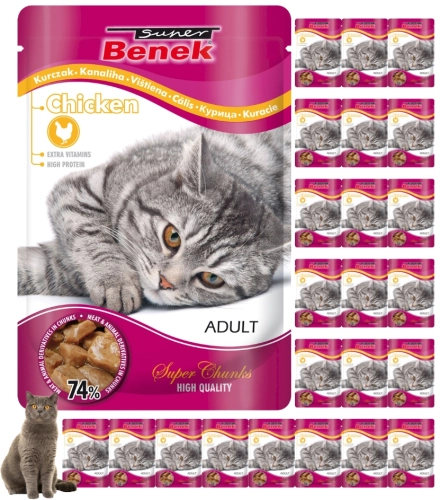 Super Benek Adult kurczak kąski w sosie mokra karma dla dorosłego kota 24x  100g