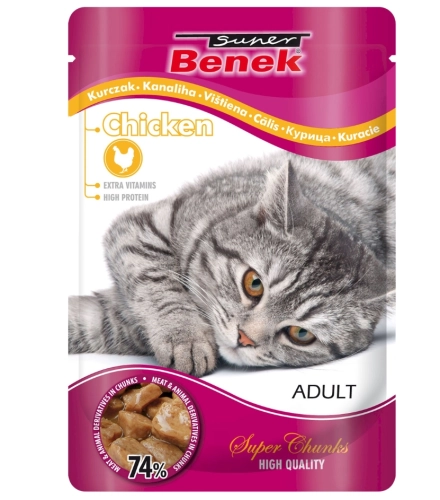 Super Benek Adult kurczak kąski w sosie mokra karma dla dorosłego kota 100g