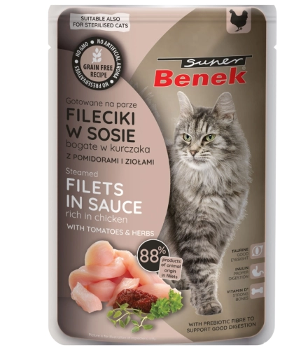 Super Benek Fileciki kurczak z pomidorem i ziołami mokra karma dla kota 85g