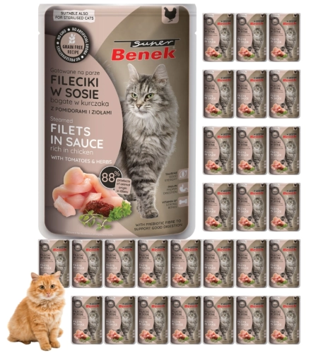 Super Benek Fileciki kurczak z pomidorem i ziołami mokra karma dla kota 24x 85g
