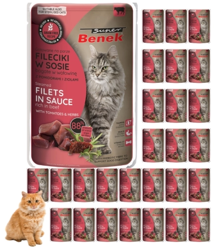 Super Benek Fileciki wołowina z pomidorem ziołami karma dla kota 28x 85g