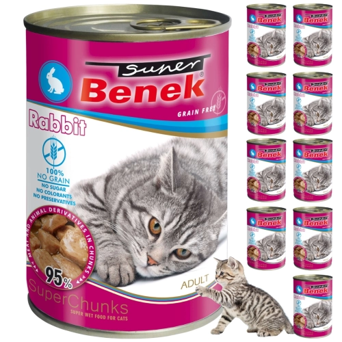 Super Benek Adult królik kąski w sosie bezzbożowa karma dla kota 10x 415g
