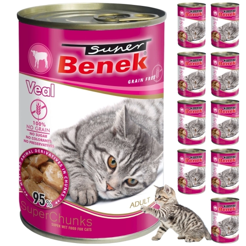 Super Benek Adult cielęcina w sosie bezzbożowa mokra karma dla kota 10x 415 g