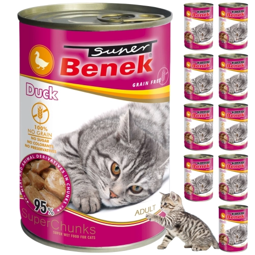 Super Benek Adult kaczka kąski w sosie bezzbożowa mokra karma dla kota 10x 415g