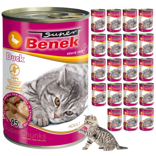 Super Benek Adult kaczka kąski w sosie bezzbożowa mokra karma dla kota 20x 415g