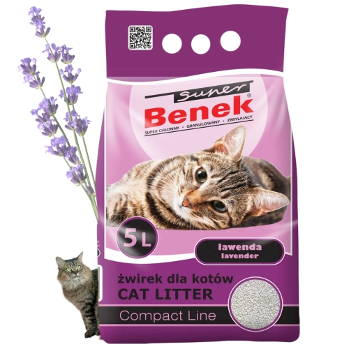Super Benek Compact Lawenda żwirek bentonitowy zbrylający dla kota 5L