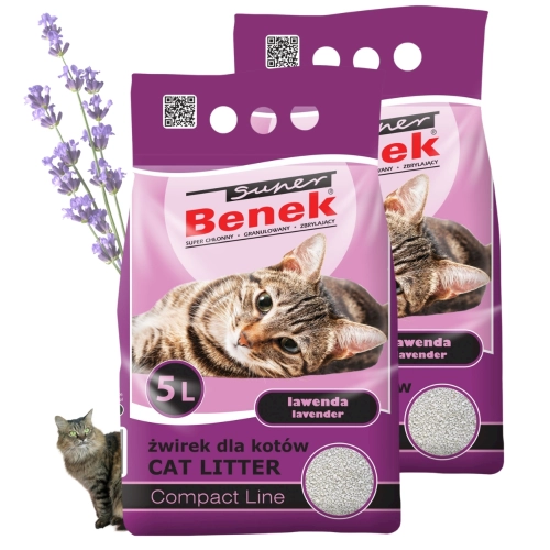 Super Benek Compact Lawenda żwirek bentonitowy zbrylający dla kota 2x 5L