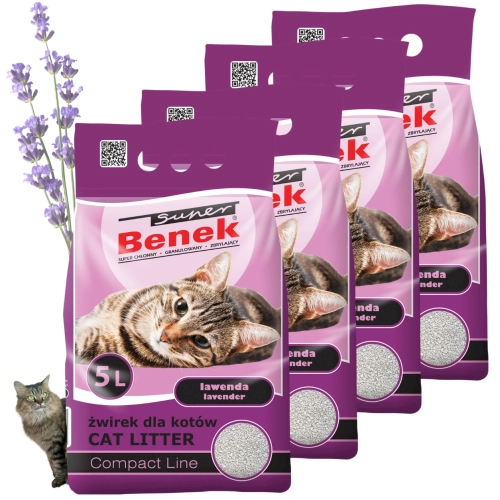 Super Benek Compact Lawenda żwirek bentonitowy zbrylający dla kota 4x 5L