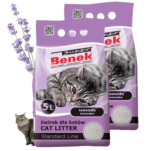 Super Benek Standard Lawenda żwirek bentonitowy zbrylający dla kota 2x 5L