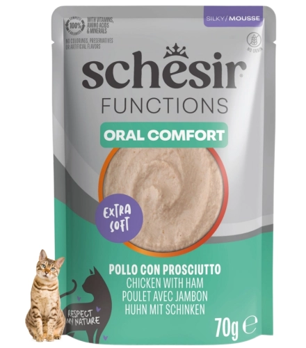 Schesir Functions Oral Comfort kurczak szynka mus mokra karma dla kota 70 g