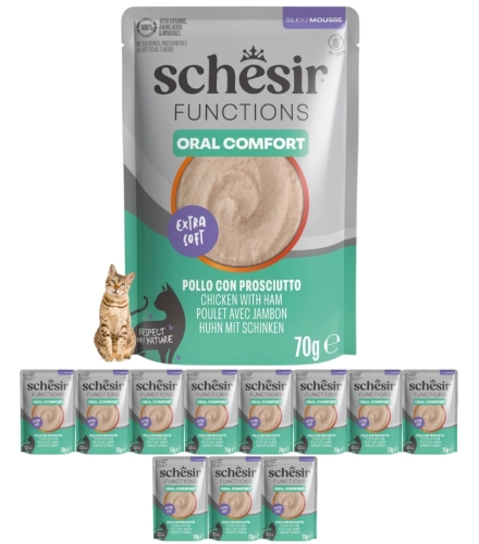 Schesir Functions Oral Comfort kurczak szynka mus karma dla kota 12x 70g