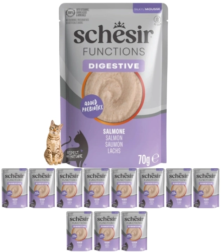 Schesir Functions Digestive łosoś mus mokra karma dla kota bez zbóż 12x 70g