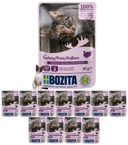 Bozita indyk kawałki w sosie bezzbożowa mokra karma dla dorosłego kota 12x 85 g