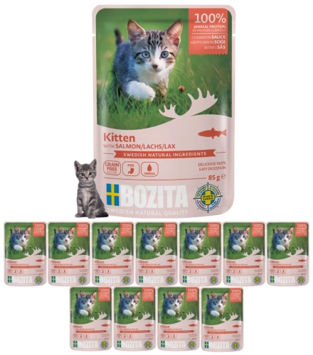 Bozita Kitten łosoś kawałki w sosie bezzbożowa mokra karma dla kociąt 12x 85 g