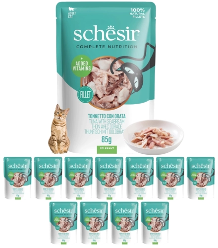 Schesir tuńczyk z doradą w galaretce mokra karma dla kota z tauryną 12x 85g
