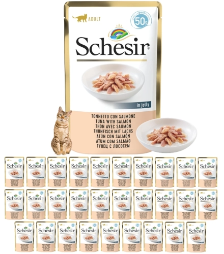 Schesir tuńczyk łosoś w galaretce mokra karma uzupełniająca dla kota 30x50g