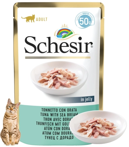 Schesir tuńczyk dorada w galaretce mokra karma uzupełniająca dla kota 50g