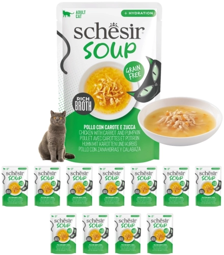 Schesir Soup kurczak dynia marchew zupa mokra karma dla kota bezzbożowa 12x 40g