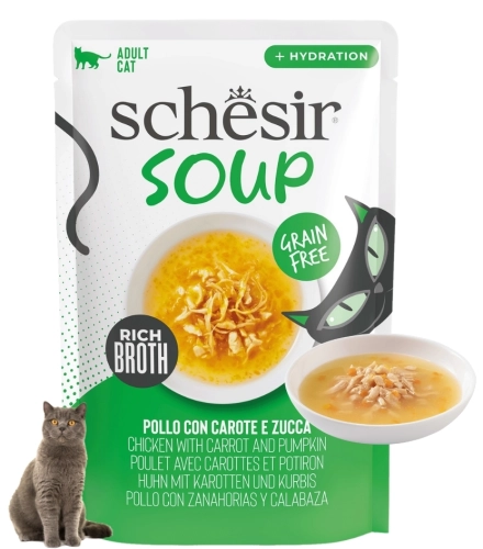 Schesir Soup kurczak dynia marchew zupa mokra karma dla kota bezzbożowa 40g