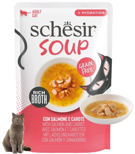 Schesir Soup łosoś z marchewką zupa mokra karma uzupełniająca dla kota 40g