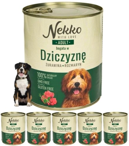 Nekko Adult dziczyzna żurawina rozmaryn mokra karma dla psa z omega-3 6x 800g