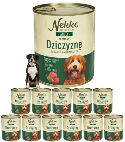 Nekko Adult dziczyzna żurawina rozmaryn mokra karma dla psa z omega-3 12x 800g