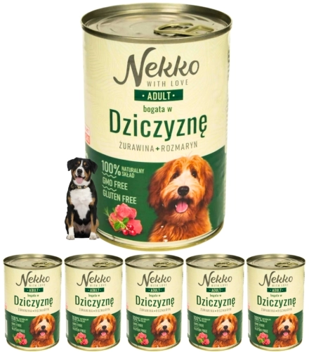 Nekko Adult dziczyzna żurawina rozmaryn mokra karma dla psa z omega-3 6x 400g  