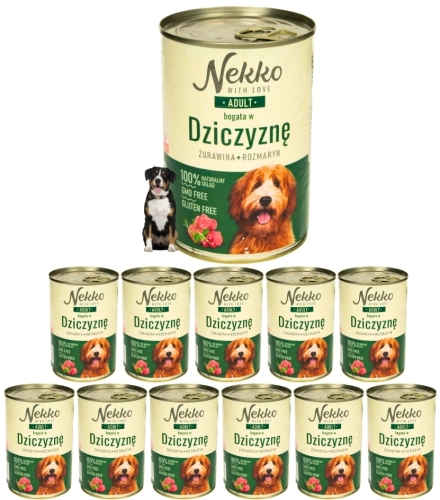 Nekko Adult dziczyzna żurawina rozmaryn mokra karma dla psa z omega-3 12x 400g  