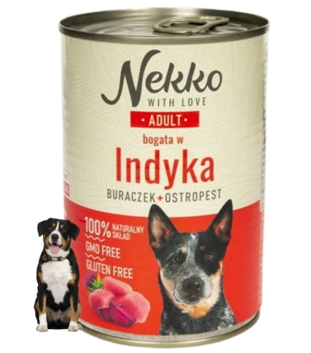 Nekko Adult indyk burak ostropest mokra karma dla psa wszystkich ras 400g