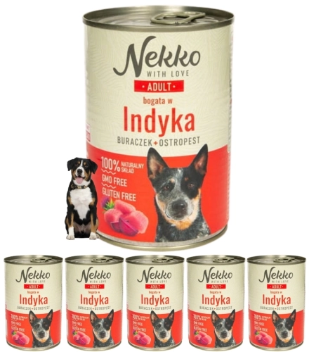 Nekko Adult indyk burak ostropest mokra karma dla psa wszystkich ras 6x 400g