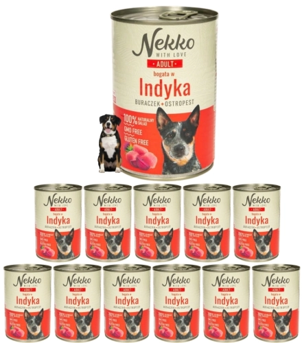 Nekko Adult indyk burak ostropest mokra karma dla psa wszystkich ras 12x 400g