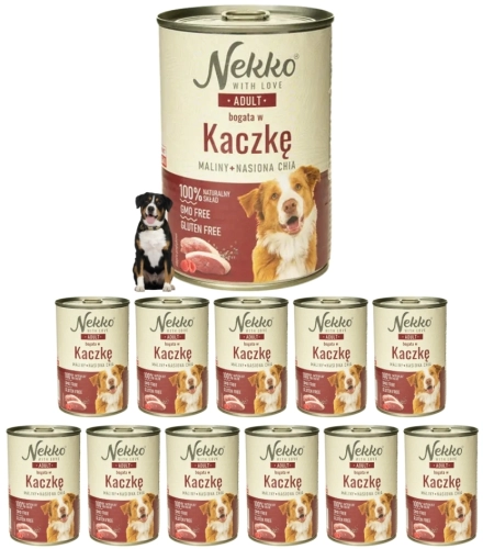 Nekko Adult kaczka maliny chia mokra karma dla psa z olejem z łososia 12x 400g