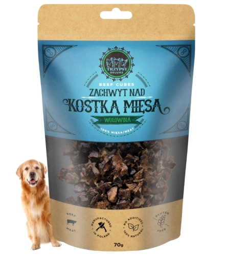 Trzypsy wołowina suszone kostki naturalny przysmak treningowy dla psa 70g