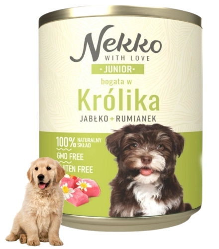 Nekko Junior królik z jabłkiem rumiankiem mokra karma dla szczeniąt 800g