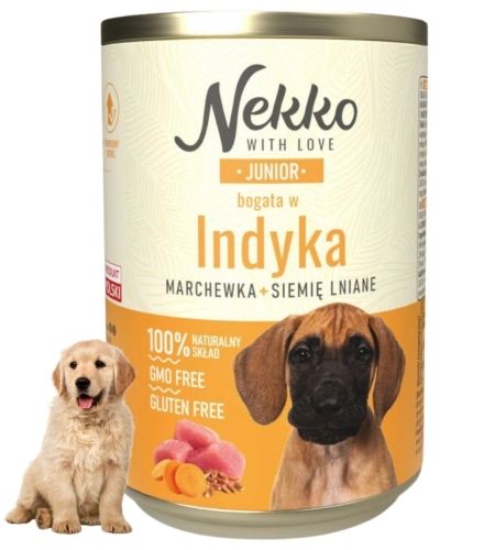 Nekko Junior indyk z marchewką siemię lniane mokra karma dla szczeniąt 400g